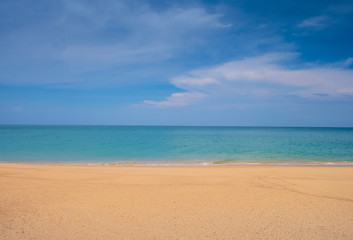 Fototapeta na wymiar Landscape tropical beach and blue sky The beautiful nature of the sea, Thailand for a holiday.