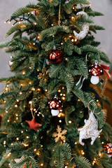 Christmas tree decorations. Close-up. New Year's atmosphere.