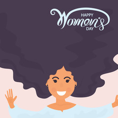 Woman face with long hair.8 March with International Womens Day.Happy women's day design.Flat style design.Element for feminism, womens day concept.Vector illustration