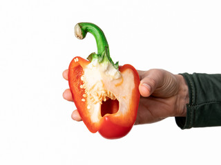 Woman holding red, sweet pepper or paprika. Health and healthy lifesyle