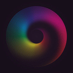 Colorful round spiral abstract rainbow dots background. Vortex Vector illustration