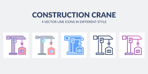 Construction crane icon in flat, line, glyph, gradient and combined styles.