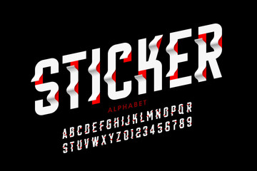 Sticker style font design, alphabet letters and numbers