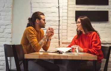 Two young people in Fast Food Restaurant