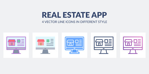 Real estate app icon in flat, line, glyph, gradient and combined styles.