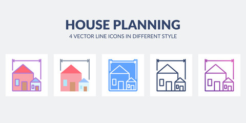House planning icon in flat, line, glyph, gradient and combined styles.