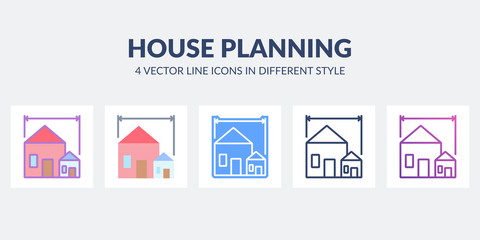 House planning icon in flat, line, glyph, gradient and combined styles.