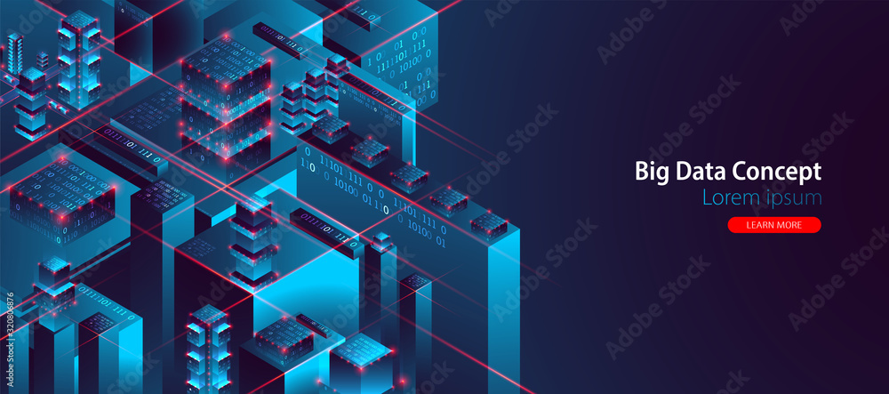 Aufkleber Isometric big data flow processing concept, database. Abstract technology background. Vector illustration