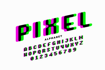 Pixel style font, alphabet letters and numbers