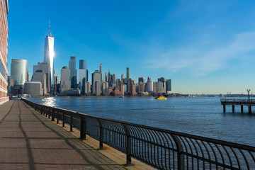 Jersey City Waterfront with the Lower Manhattan New York City Skyline - obrazy, fototapety, plakaty