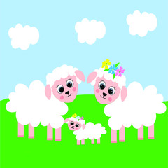 sheep family illustration vector 
