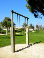 Sports gymnastic rings in the park