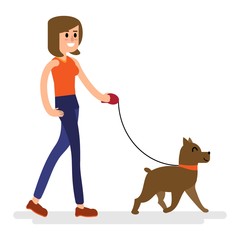 Walking with a dog vector illustration of a fresh air walking walk