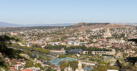 Panoramic view from the Sololaksky Hill to the Tbilisi city in Georgia