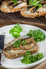 Sandwich with sprats.