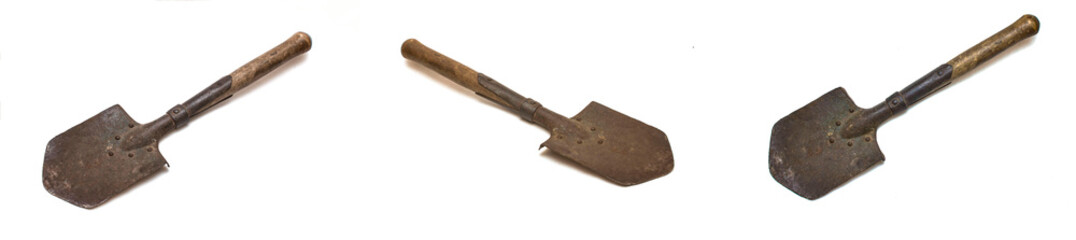 old sapper shovel on white natural background
