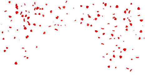 Many Falling Red Heart And Confetti Isolated On White Background. Vector