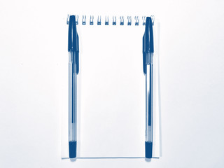 opened notebook paper with pen. PANTONE Blue, Classic Blue, Phantom Blue