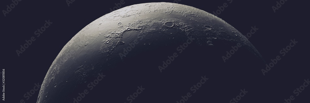 Poster realistic moon in the outer space isolated on black background, 3d rendering