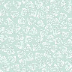 Fototapeta na wymiar A simple doodle shells seamless vector pattern on a pastel aqua blue background. Clean minimal surface print design. Great for packaging, stationery, health and beauty products.