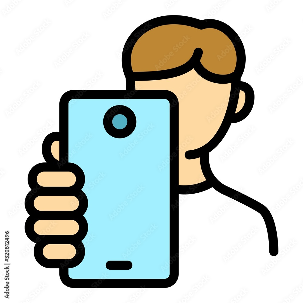 Poster kid make selfie icon. outline kid make selfie vector icon for web design isolated on white backgroun