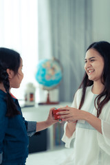 Mother and daughter, concept of love on valentines day