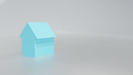 simple 3d blue house in a white room, contemporary