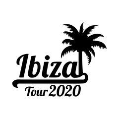 Fototapeta na wymiar Ibiza tour 2020 with palm tree black