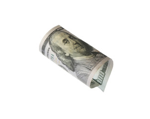 Dollar banknote isolated on white. Flying money
