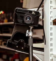 Vintage soviet film camera on a tripod