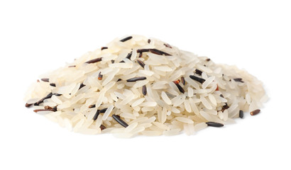 Mix of brown and polished rice isolated on white