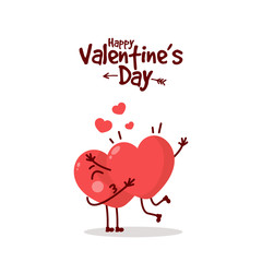Two happy hearts character on white background. Cartoon heart collection. Happy Valentine's day banner, poster, postcard, flyer. Vector illustration.