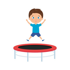 cute little boy in trampoline jump game vector illustration design