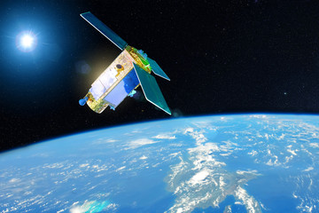 Satellite for studying the atmosphere and hydrosphere in the low orbit of planet Earth. Elements of this image furnished by NASA. © aapsky