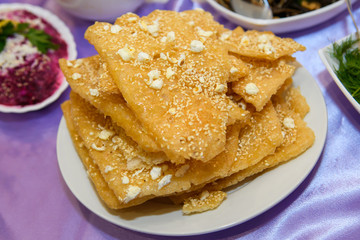 Korean fried pastry Coduri. National traditional holiday food in Korea.