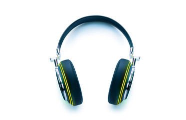 Vector modern wireless 3D headphones isolated on white background.