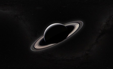 the planet saturn with spinning ring in the outer space and milky way galaxy stars background elements of this image furnished by nasa - obrazy, fototapety, plakaty