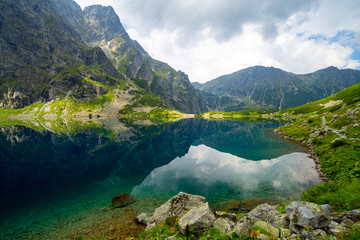 amazing mountain lake under Rysy in Tatra mountain in Poland