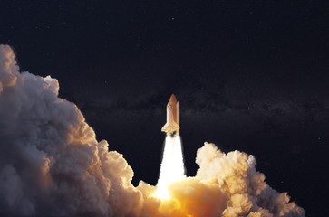 the shuttle spaceship launch in the sky, fly in the space  elements of this image furnished by nasa