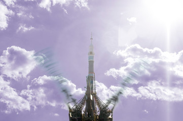 the shuttle spaceship launch in the sky, fly in the space  elements of this image furnished by nasa