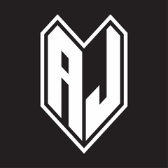 AJ Logo monogram with emblem line style isolated on black background