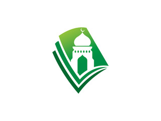 Mosque and book logo template design, emblem, symbol or icon