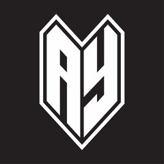 AY Logo monogram with emblem line style isolated on black background