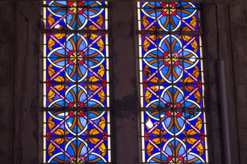 stained glass windows in a catholic cathedral