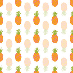 Pineapple repeating vector background. Abstract seamless summer pattern. Mirrored tropical pineapples on white. Hand drawn exotic fruit isolated in cartoon doodle style. For fabric, summer decor
