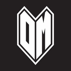 DM Logo monogram with emblem line style isolated on black background