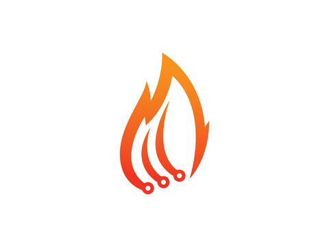 Fire tech logo template design, emblem, symbol or icon