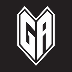 GA Logo monogram with emblem line style isolated on black background