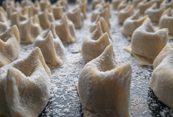 IDRIJA, SLOVENIA - JANUARY 26, 2020: Zlikrofi from the family of raviolis - famous traditional local food of Idrija in Slovenia