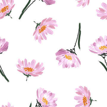Beautiful hand brushed watercolor ,Hand painting pink blooming  garden flower Seamless pattern in vector design for fashion,fabric,wallpaper,web and all prints